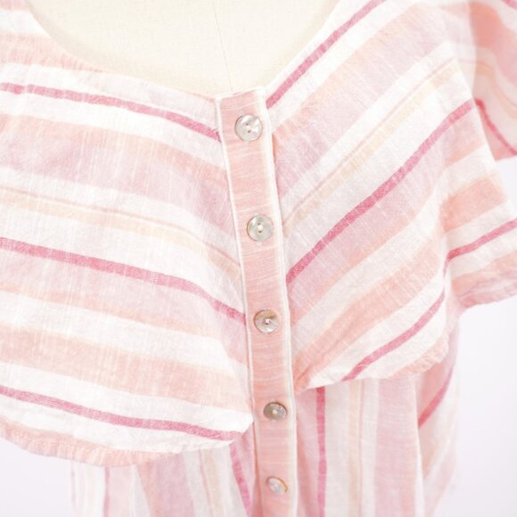 French Laundry Pink Striped Button Front Poncho XL Blouse Sleeveless V-Neck‎ - Picture 2 of 9